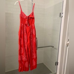 Free People Red & Pink Wide Leg Jumpsuit